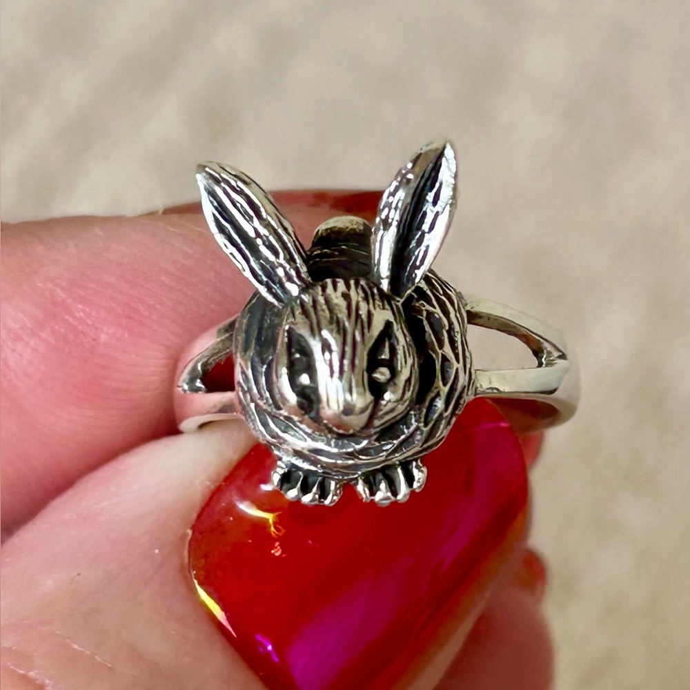 925 Sterling Silver Hand-Crafted Rabbit Ring - Picture 6 of 11